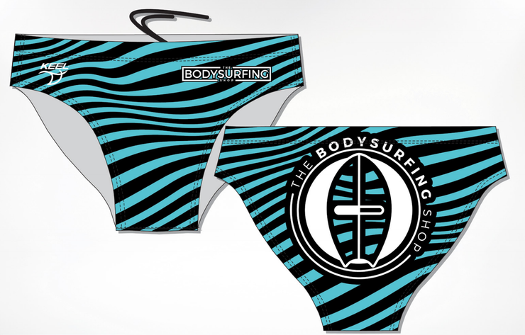 black and blue The Bodysurfing zebra striped mens swim wear